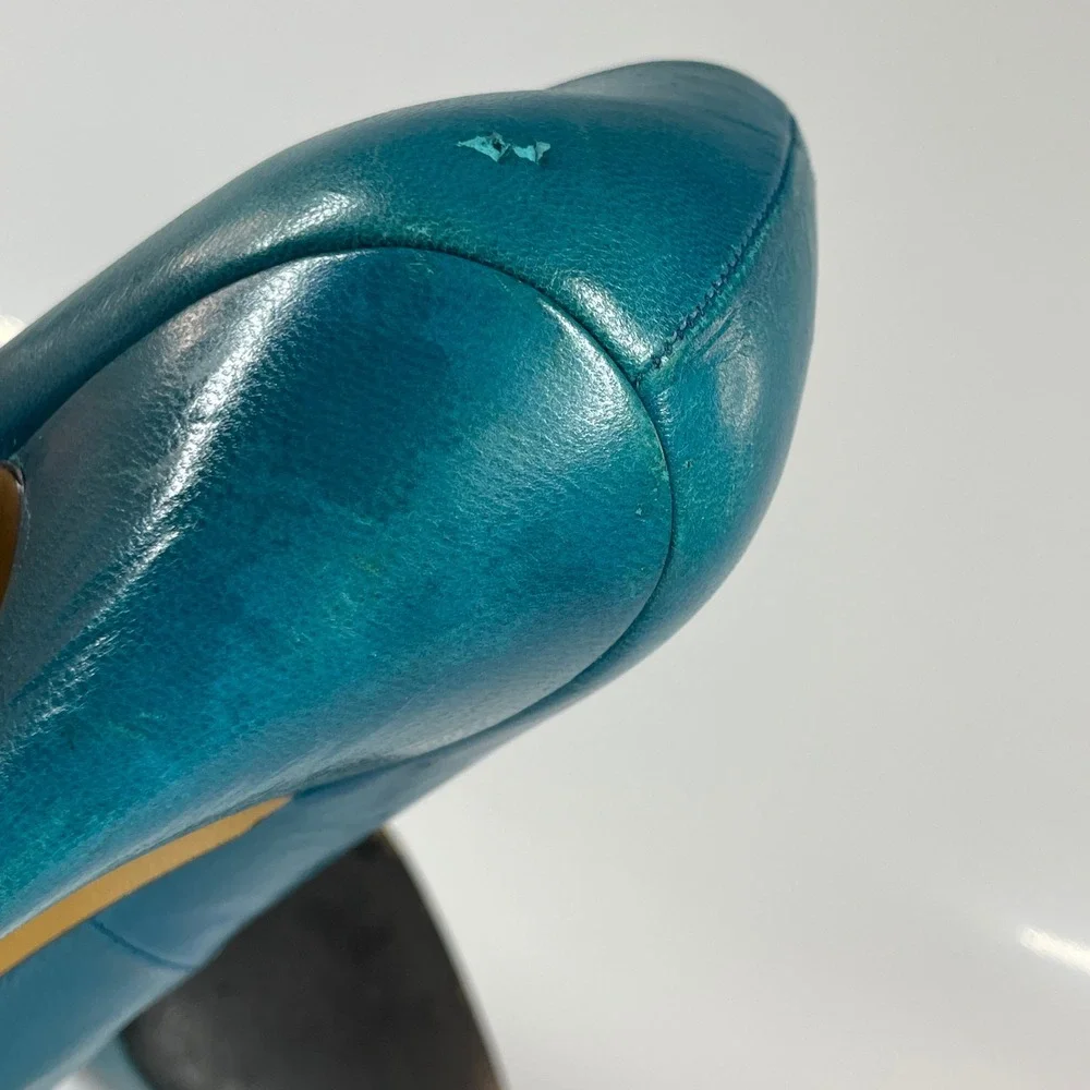Vintage Nina Turquoise Blue Leather 80s High Heel Pumps Size 6-6.5 Halloween